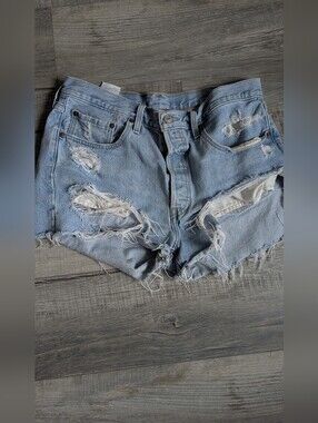 Levi's 501 Light Blue Distressed Denim Shorts - Women Size L